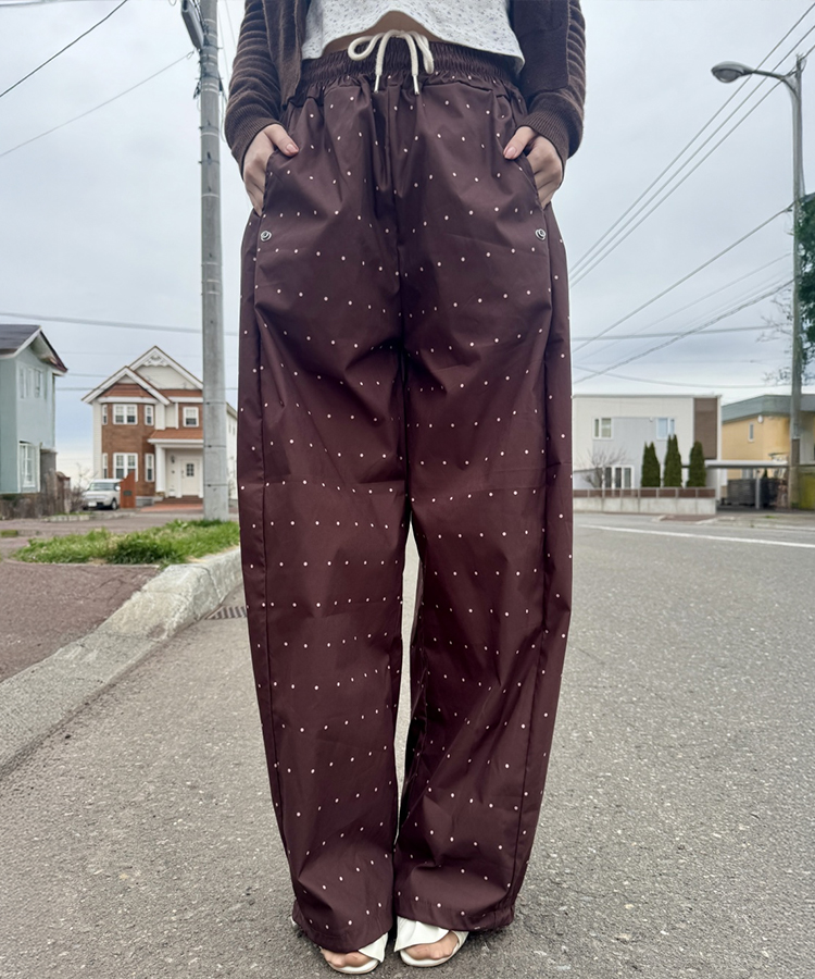 ドット柄スナップパンツ BROWN