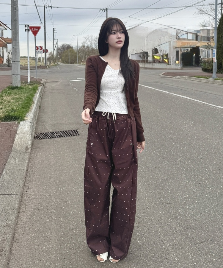 ドット柄スナップパンツ BROWN