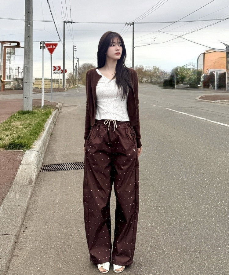ドット柄スナップパンツ BROWN