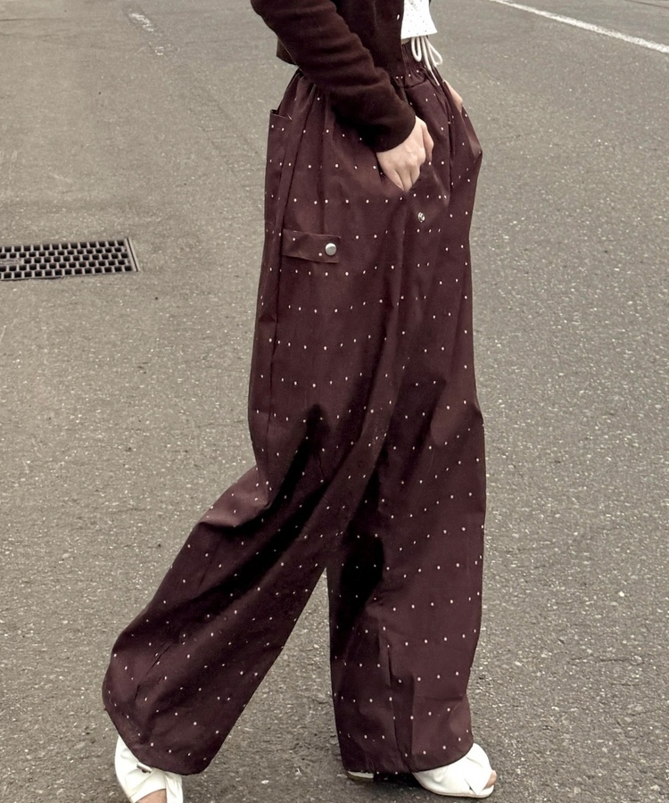 ドット柄スナップパンツ BROWN