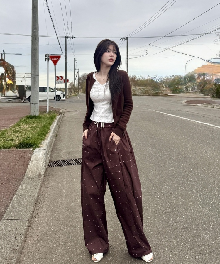 ドット柄スナップパンツ BROWN