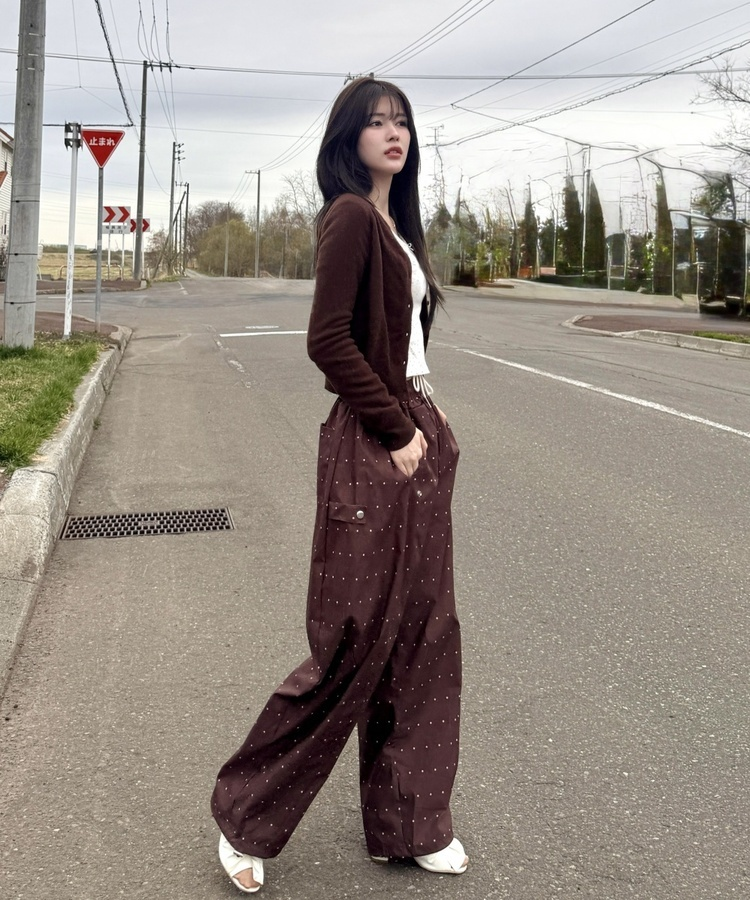 ドット柄スナップパンツ BROWN