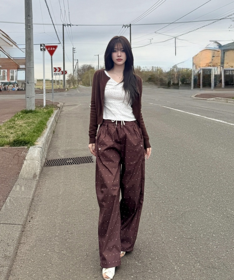 ドット柄スナップパンツ BROWN