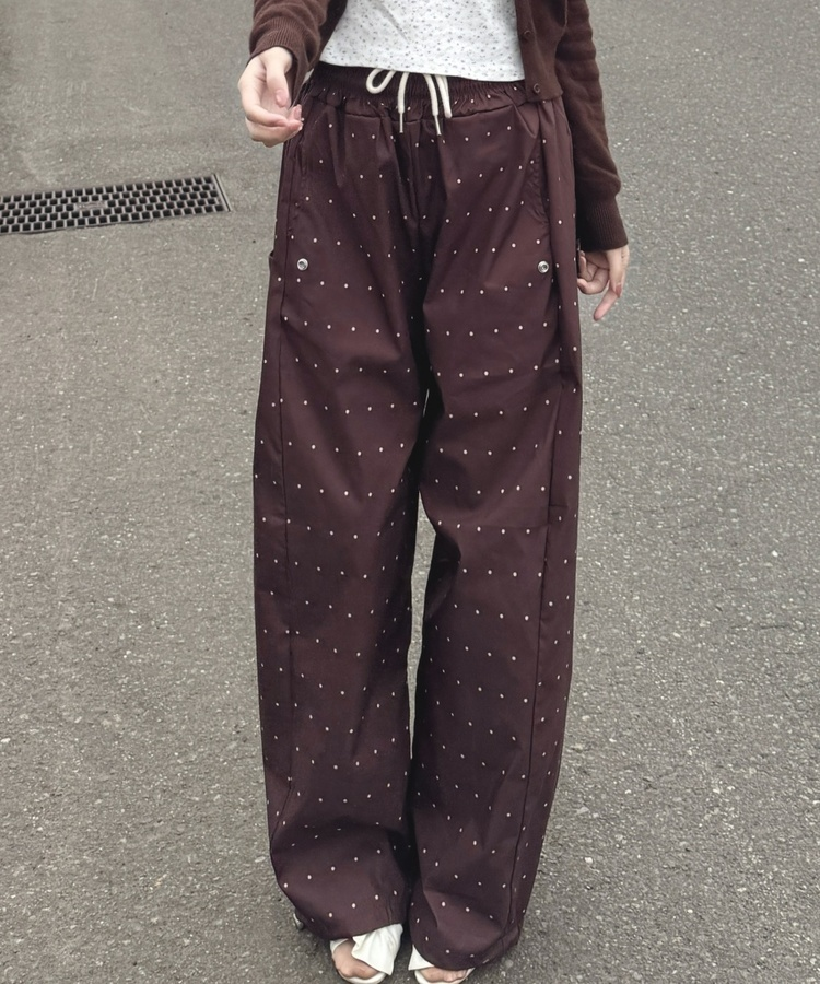 ドット柄スナップパンツ BROWN
