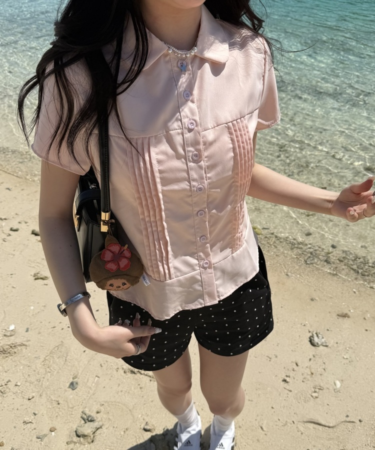 ギャザースリム半袖シャツ PINK