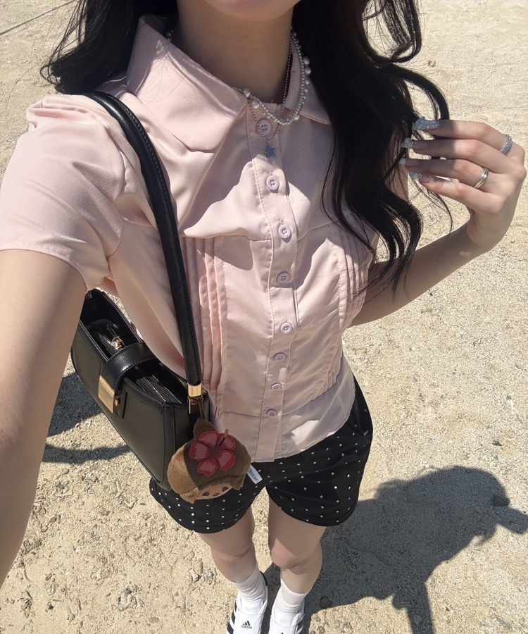 ギャザースリム半袖シャツ PINK