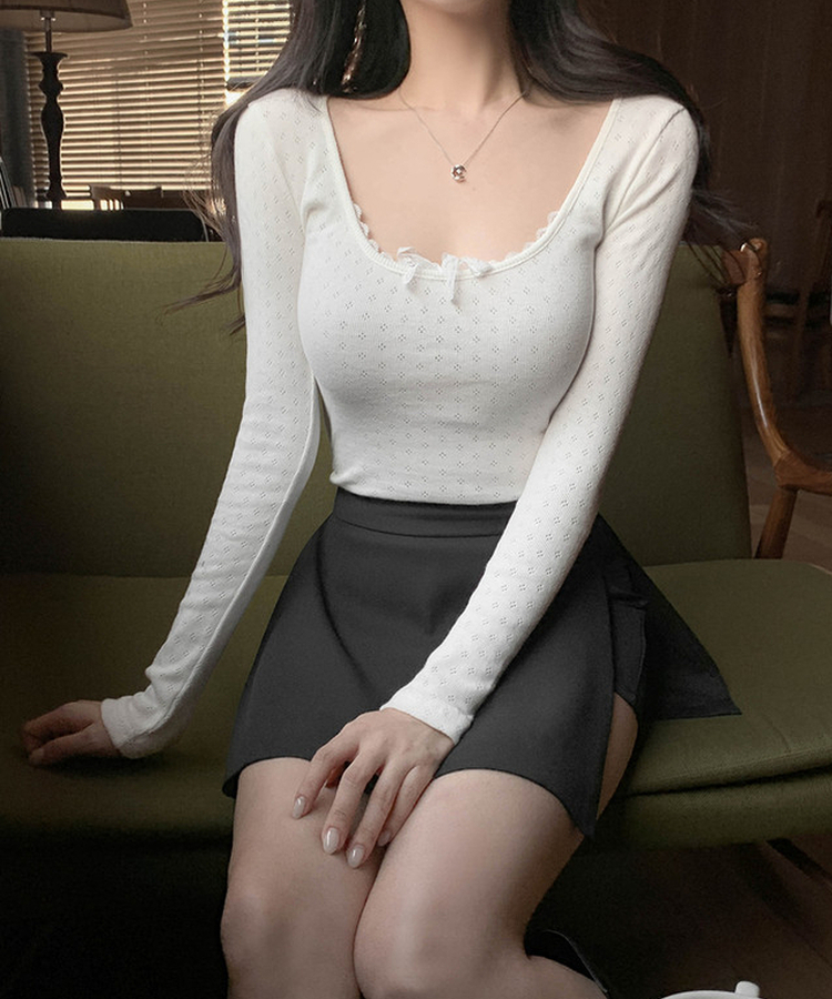 レースリボンパンチングTシャツ IVORY