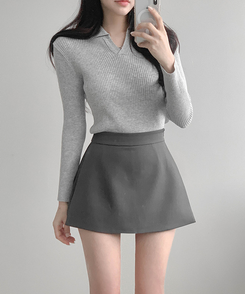 Vネックリブニット GREY