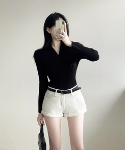 Vネックリブニット BLACK