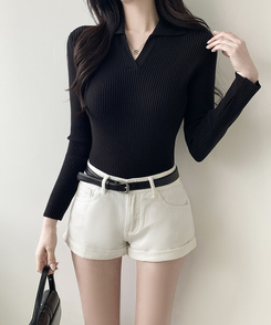 Vネックリブニット BLACK