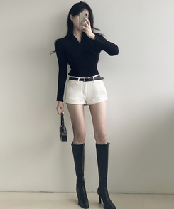 Vネックリブニット BLACK