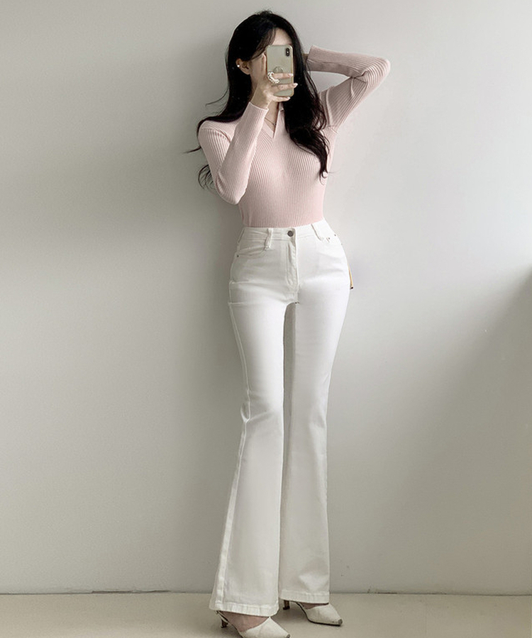 Vネックリブニット PINK