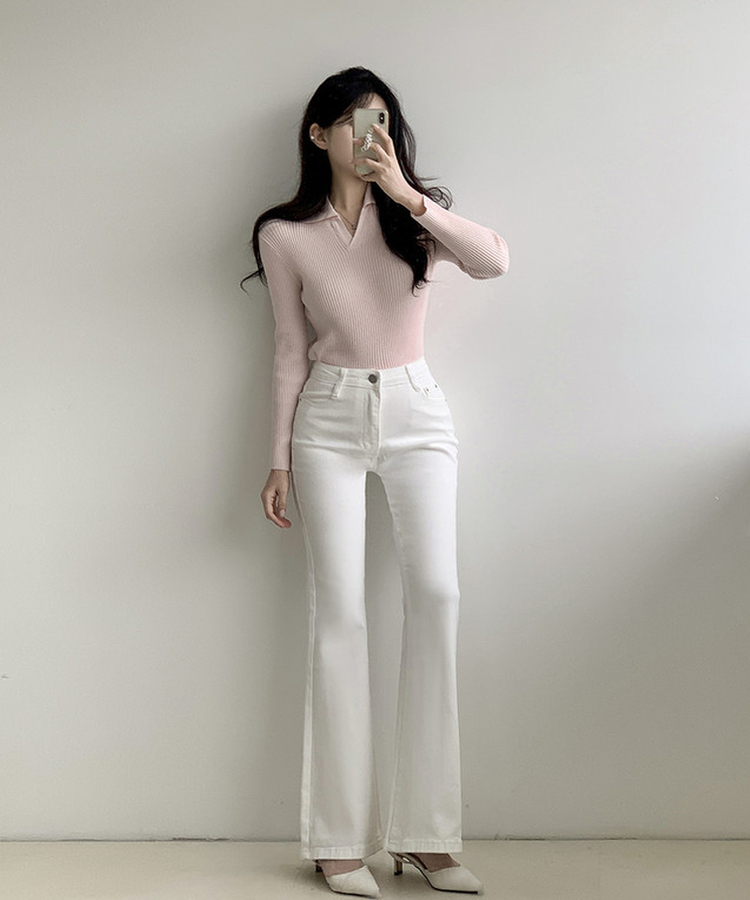 Vネックリブニット PINK