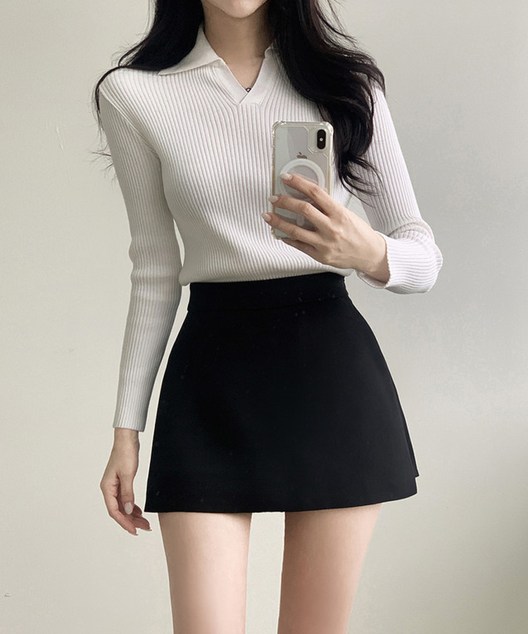 Vネックリブニット IVORY