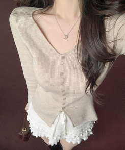 Vボタンカーディガン(5color) BEIGE