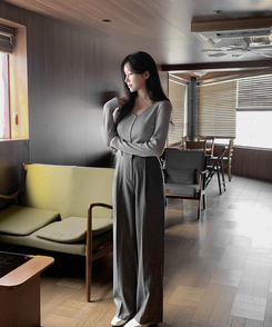 Vボタンカーディガン(5color) GRAY