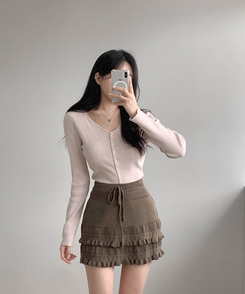 Vボタンカーディガン(5color) PINK