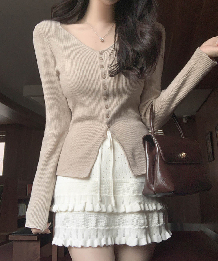 Vボタンカーディガン(5color) BEIGE