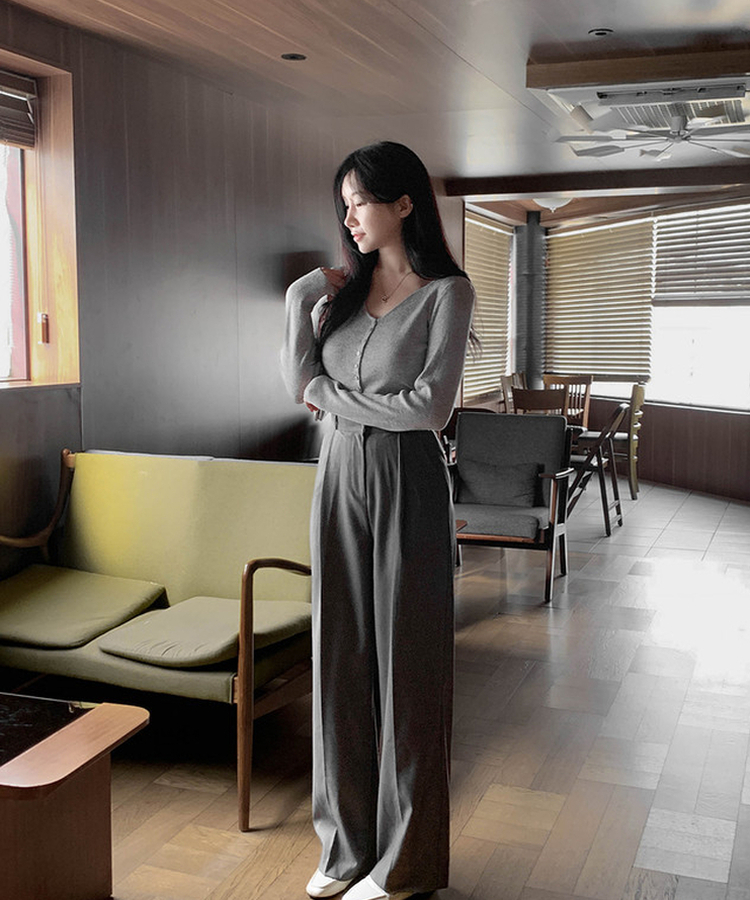 Vボタンカーディガン(5color) GRAY