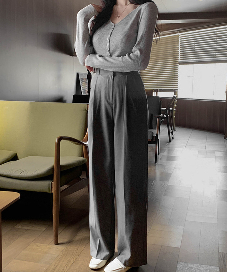 Vボタンカーディガン(5color) GRAY