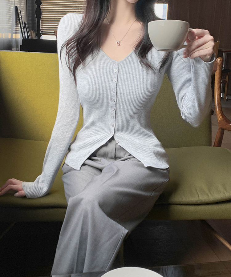 Vボタンカーディガン(5color) GRAY