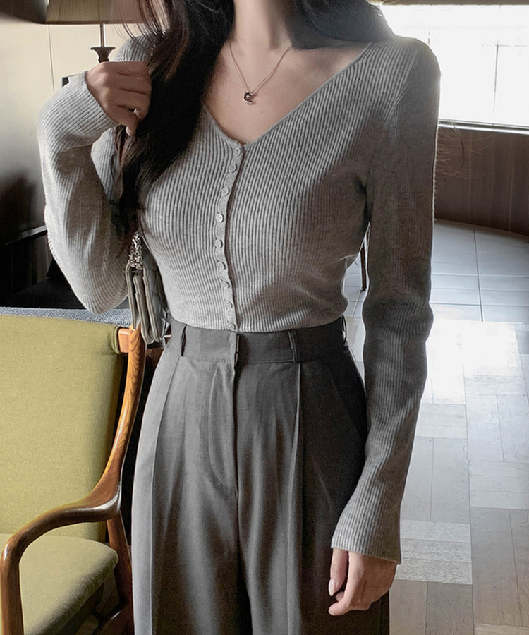 Vボタンカーディガン(5color) GRAY