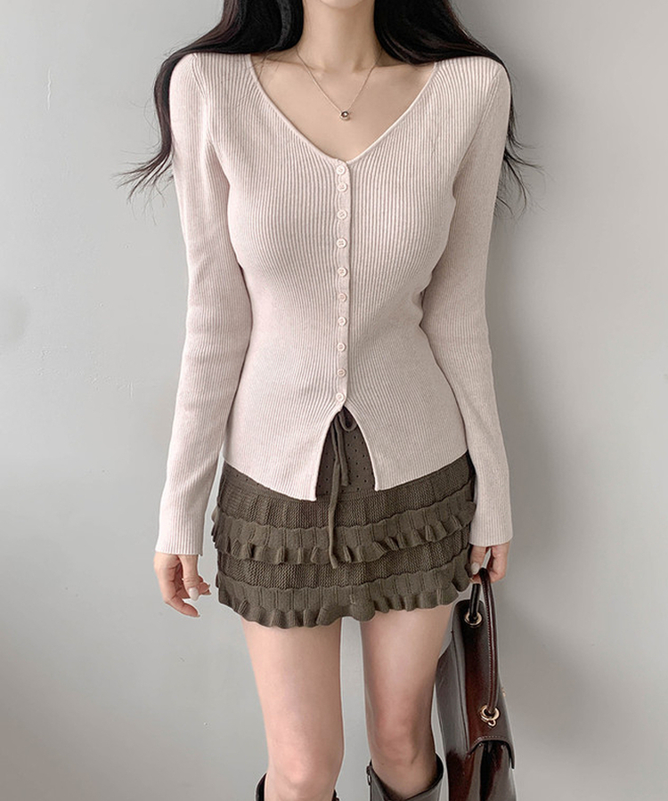 Vボタンカーディガン(5color) PINK