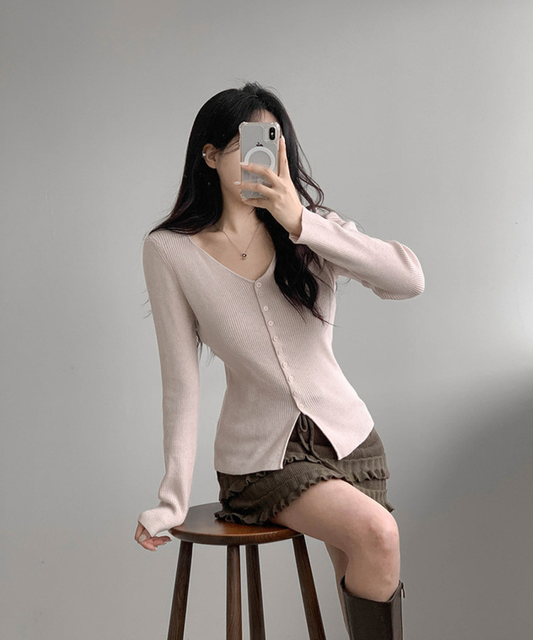 Vボタンカーディガン(5color) PINK