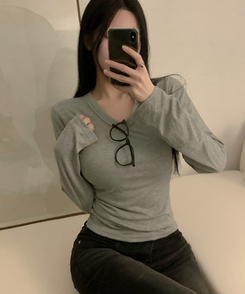 Vネック長袖TシャツS(6color) GREY