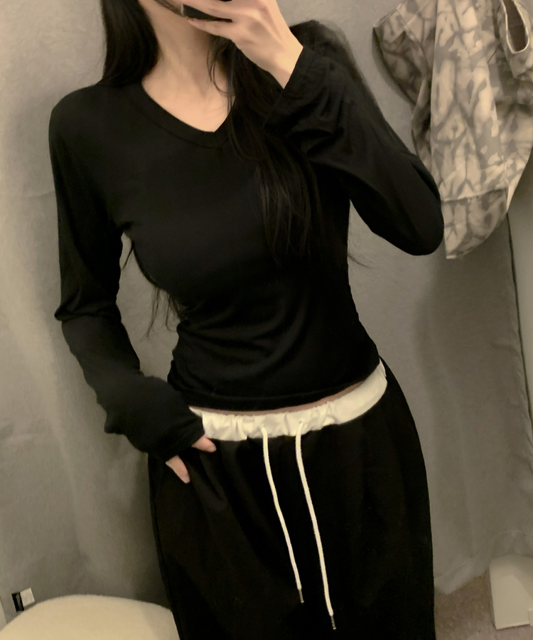 Vネック長袖TシャツS(6color) BLACK