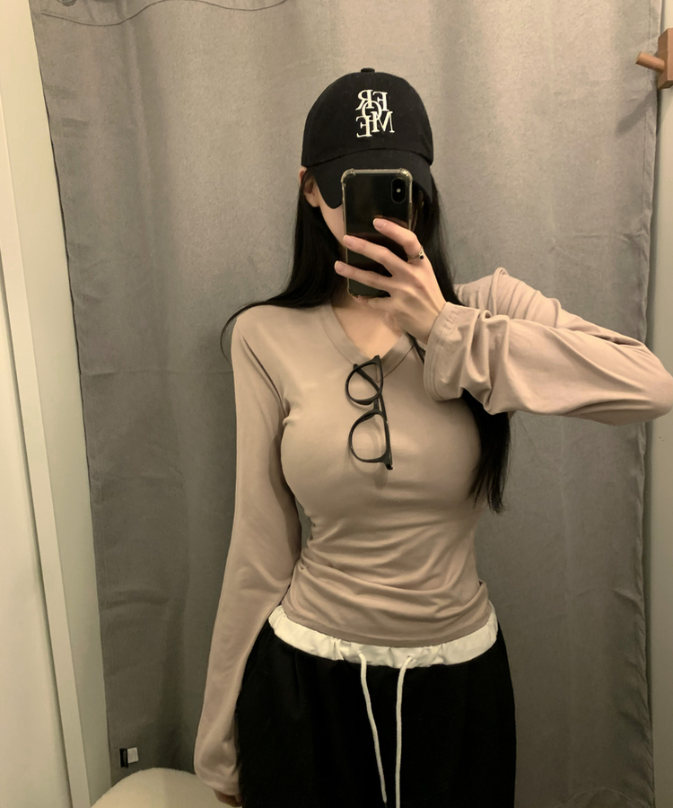 Vネック長袖TシャツS(6color) BEIGE