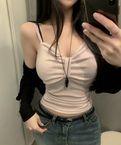 リボンシャーリングキャミソール(6color) PINK