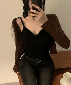 リボンシャーリングキャミソール(6color) BLACK