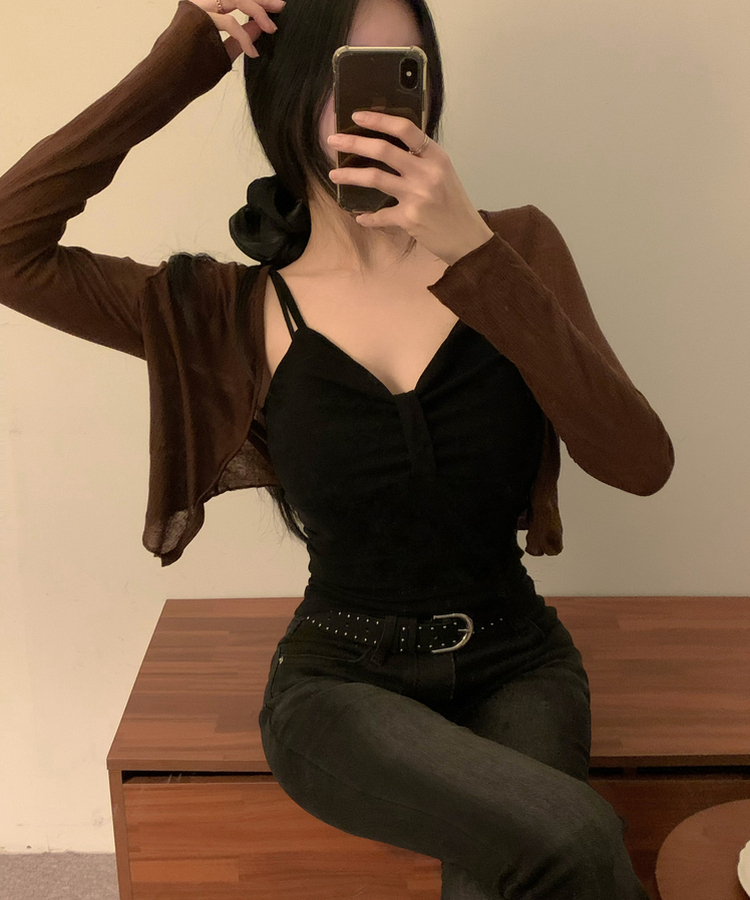 リボンシャーリングキャミソール(6color) BLACK