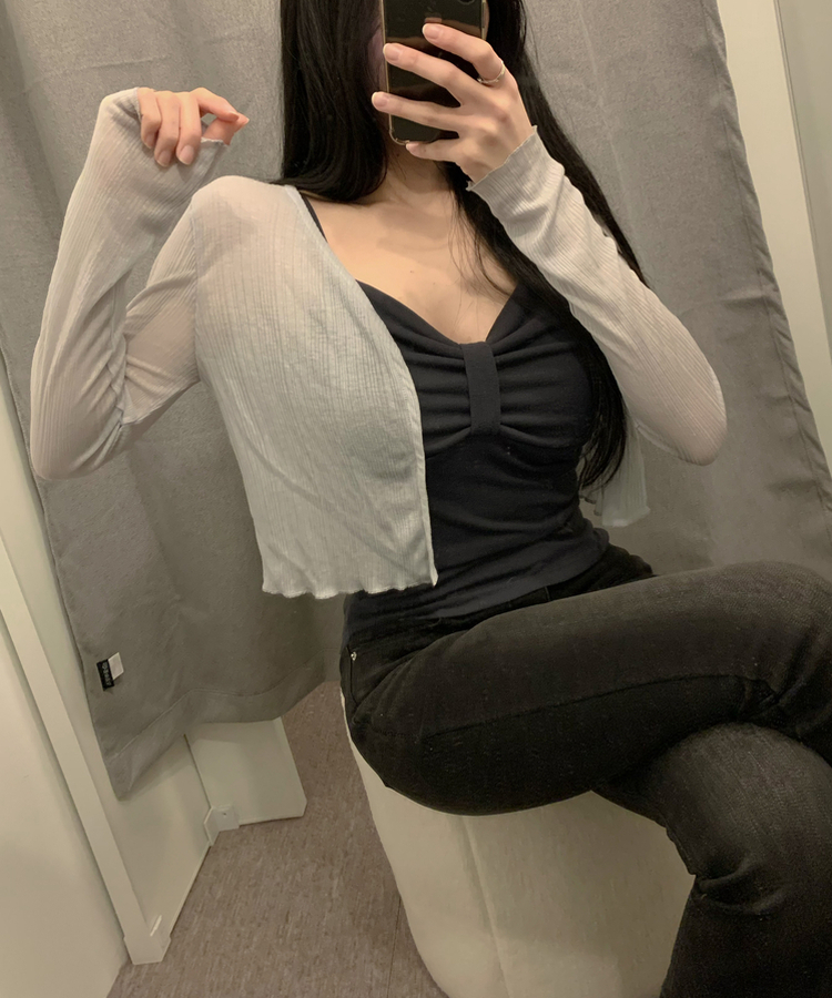 リボンシャーリングキャミソール(6color) CHARCOAL