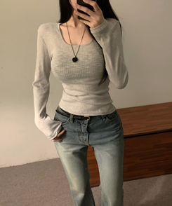 スクエアネックロングスリーブTシャツ(5color) GREY