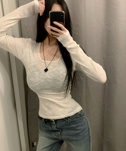 スクエアネックロングスリーブTシャツ(5color) IVORY