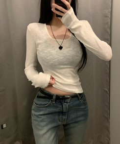 スクエアネックロングスリーブTシャツ(5color) IVORY