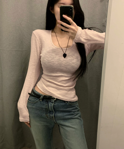 スクエアネックロングスリーブTシャツ(5color) PINK