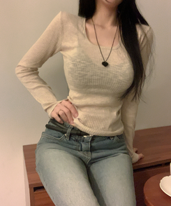 スクエアネックロングスリーブTシャツ(5color) BEIGE