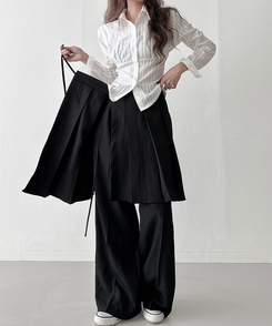 ラップアンバランスプリーツスカート BLACK