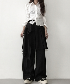 ラップアンバランスプリーツスカート BLACK