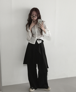 ラップアンバランスプリーツスカート BLACK