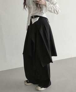 ラップアンバランスプリーツスカート BLACK