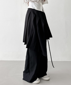 ラップアンバランスプリーツスカート BLACK
