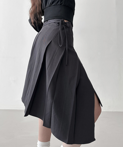 ラップアンバランスプリーツスカート GREY