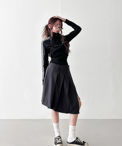 ラップアンバランスプリーツスカート GREY