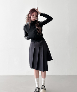 ラップアンバランスプリーツスカート GREY