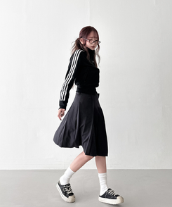 ラップアンバランスプリーツスカート GREY