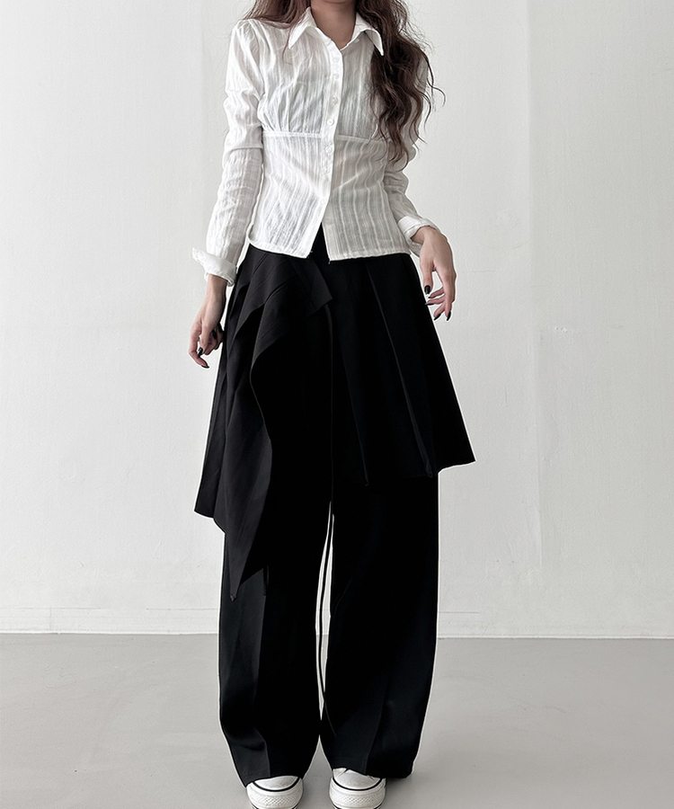 ラップアンバランスプリーツスカート BLACK